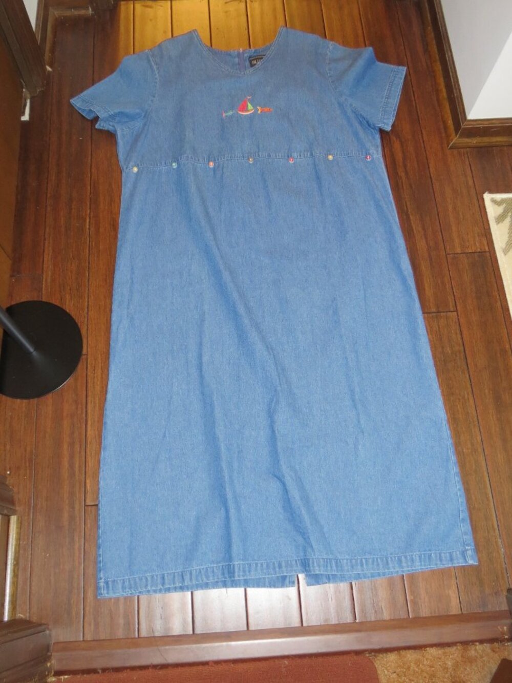 Blue J Women’s 1X Embroidered Denim Midi Dress Cottagecore Coastal